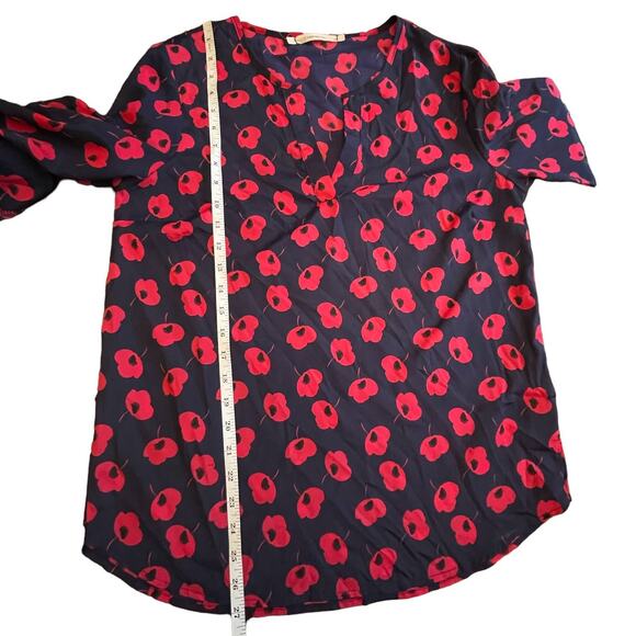 41 Hawthorn Navy and Red Poppy Blouse Popover sz Med 3/4 Sleeves Women's Top - Picture 3 of 9